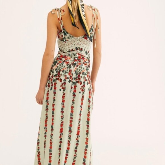 Free People Claire Floral Boho Maxi Slip Dress Sleeveless Crochet Lace NEW XS - Picture 2 of 15